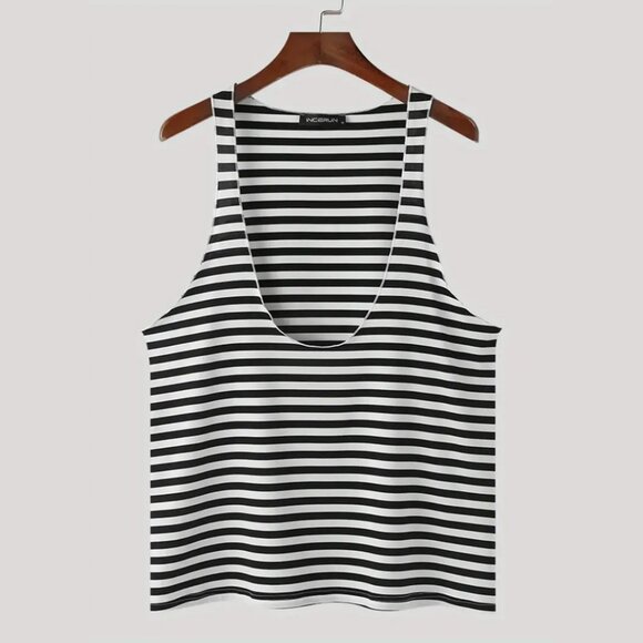 Black and White Striped Tank Top - Picture 1 of 7